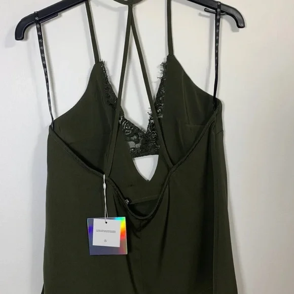 Missguided  Cami Top With  Lace Bralet Dark Green Khaki Strappy Sleeveless UK  8 - Picture 7 of 13